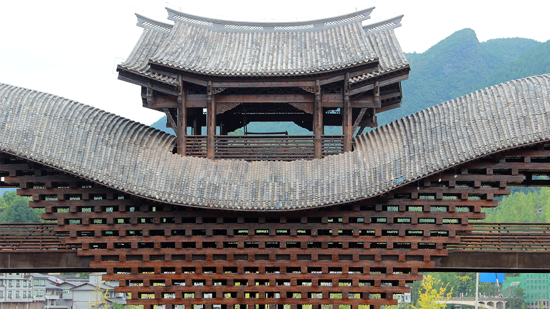 สะพานปกคลุมลมและฝน Zhuoshui, Qianjiang, Chongqing
